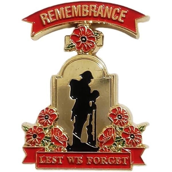Red Poppy Flower 'Lest We Forget' UK GB Pin Badge - Enamel Metal Lapel Pin Veteran - Foto 4