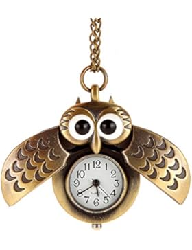 AWStech Lovely Pocket Watch Schön Bronze Silber Tone Eule Quarz Taschenuhr Anhänger mit Länge Kette Halskette,...