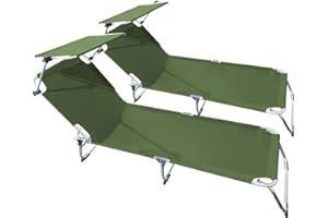 PYRAMIDEA buybuy Lettini Mare Stabilimento Pieghevoli Professionali In Alluminio 3 Posizioni Con Tetto Parasole E Rivestimento In Textilene Verde Spiaggia Piscina E Giardino Set Da 2