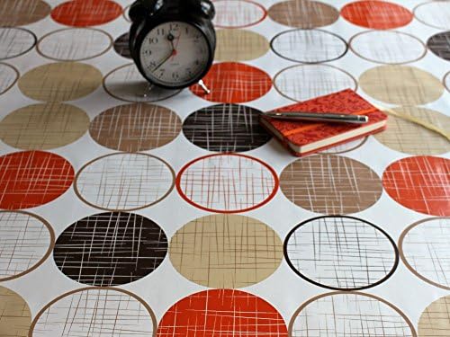 Orange, Brown,White Circles, Wipe Clean Tablecloth by WJDhome, Oilcloth,Vinyl,PVC,140x200cm!