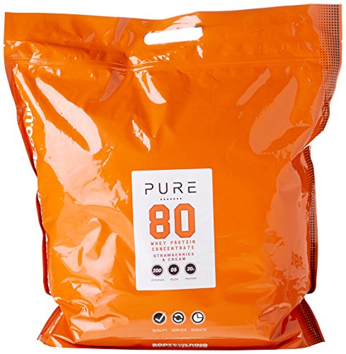 Pure Whey Protein Concentrate 80 - Premium Grass Fed, Low Carb, Low Fat Supplement - 20g Protein Per Scoop - Bodybuilding Warehouse (Strawberry & Cream, 5kg)