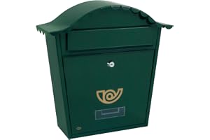 Amig - Utvändig brevlåda för brev i klassisk stil - Stål - DIN A4-storlek - Med lås och nyckel - Enkel installation - Färg: Grön - Mått: 36 x 33,5 x 10,5 cm