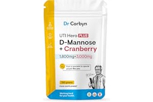 Dr Corbyn D-Mannose + Cranberry Powder Supplement - 150 grams | Provides 1,800mg D-Mannose & 3,000mg Fresh Cranberries | UTI Care, Urinary Tract Health