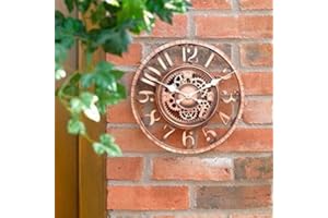 garden mile Grand Vintage Moderne Style Rétro Jardin Intérieur/Extérieur Horloge Murale Décorative Clôture Ornement Thermomètre Baromètre Montable Résistant aux intempéries Station Météo