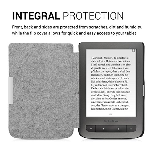 kwmobile Hülle für Pocketbook Touch Lux 3 / Touch Lux 2 – Flipcover Case eReader Schutzhülle – Bookstyle Klapphülle Filz Design Hellgrau - 4
