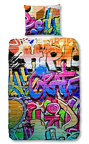 GOOD MORNING Juego De Funda Nórdica Graffiti Multicolor 140 x 200/220 cm + 60 x 70 cm
