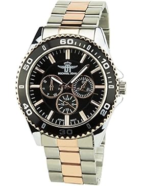 MICHAEL JOHN -Herren Armbanduhr Silber Quarz Schwarz RosaGehause Stahl Analog Display Typ Armband Stahl