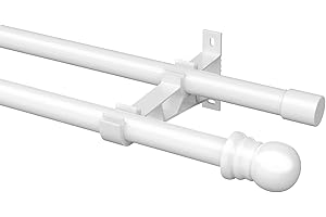 HORSE SECRET Barras de Cortina Doble, 76-186CM Barra de Cortina Extensible 2,54 cm, con Terminales Redondos con Soportes, Barra de Cortina de Acero Inoxidable Decorativa Ajustable para Sala de Estar/Blanco