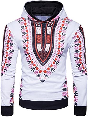 Witkeyseller Men Dashiki Print Plus Size Hoodied Leisure Sweatshirt Pullover Red L