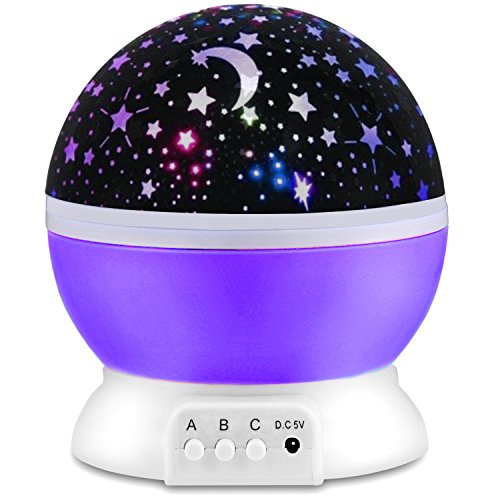 PEMOTech Lámpara proyector Estrellas, [8 Modos romántica luz] Lámpara Proyector Infantil 360 Grados Rotativos Luna y Cosmos para Niños, Regalos de la Navidad, Cumpleaños