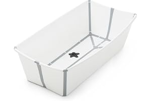 Bañera Stokke Flexi Bath XL, Blanca - Bañera plegable para bebé - Ligera, duradera y fácil de guardar - Práctica para usar en casa o de viaje - De o a 6 años