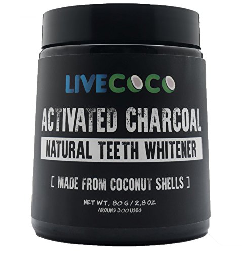 Activated Charcoal for Teeth Whitening, Natural Teeth Whitening using Coconut Shells, RAW & Food Grade with No Artificial Flavours, 100% Natural, Large Tub, 80g=300 Uses from LiveCoco