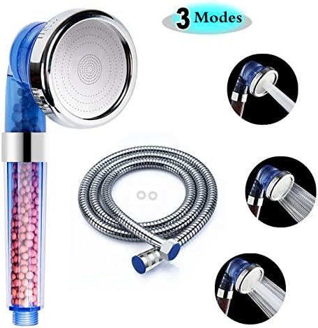 Ionic Shower Head Handheld with Hose 1.5M, Filtration Showerhead 200% High Pressure 30% Water Saving with 3-Way Function Shower Modes for Prevention Dry Skin Hair, Double Purification Softens Water