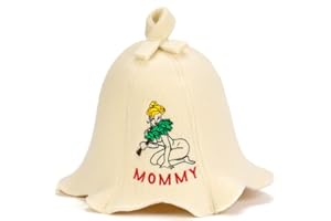 Natural Textile Sauna Hat 'Sauna Mommy' White - 100% Organic Wool Felt Hats for Russian Banya - Protect Your Head from Heat - English Sauna eBook Guide Included - with Embroidery