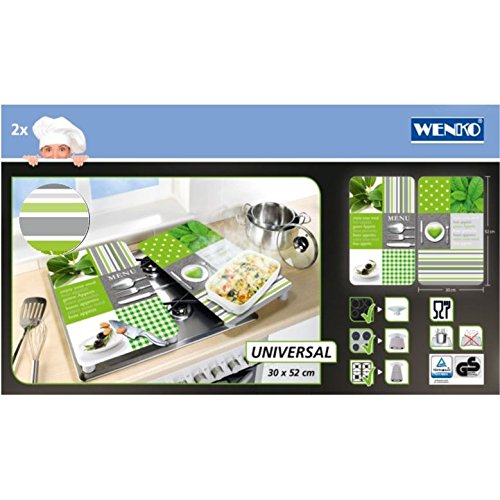 WENKO 2521449100 Herdabdeckplatte Universal Menu – 2er Set, für alle Herdarten, Gehärtetes Glas, 30 x 1.8-4.5 x 52 cm, Multicolor - 2