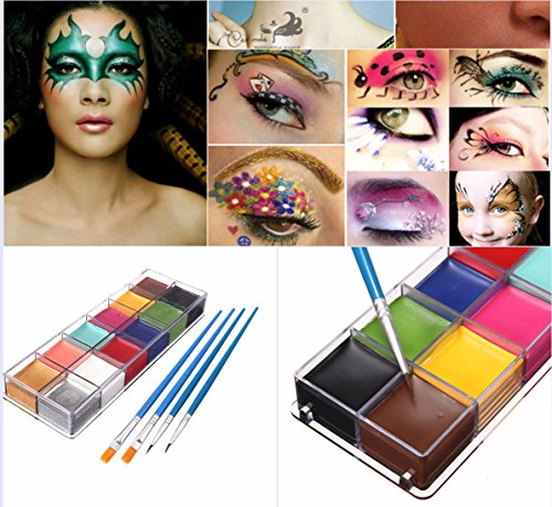 LuckyFine Face&Body Paint Oil Painting 12Color Art Makeup Set Halloween Party Fancy Dress +4 x Brushes