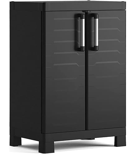 Keter Linear Plastic Cabinet, Low, Light Grey/Black/Blue, 68 X 39 X 90 Cm - View #12
