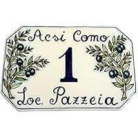 CERAMICHE D'ARTE PARRINI- Künstlerische italienische Keramik, Hausnummer 23x15 individuelle Dekoration Oliven, Fliesen handgemacht in Italien Toscana