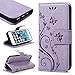 Produktbild SMART LEGEND iPhone SE Lederhülle, iPhone 5S 5 Handyhülle Schmetterling Weinstock Premium Schutzhülle Wallet Case Helles Lila Muster Design Etui Brieftasche Ledertasche mit Handschlaufe Neu Zubehör im Bookstyle Cover Schale mit Ständer Standfunktion Etui Karten Slot und Magnetverschluss Flip Case