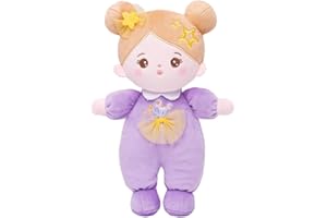 OUOZZZ Muñecas de Trapo para Bebé con Ropa de Manzanilla Morada y Pelo Rubio, Mini Muñeca de Peluche Suave Juguete, Regalo para Niños 3+ Años, 25cm