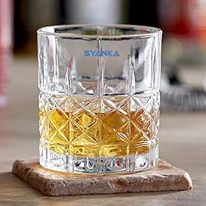 Syanka Premium Old Fashioned Half Diamond Design Whiskey Glass Set 4 (Barware for Scotch, Bourbon, Liquor and Cocktail Drinks, 320 ML)