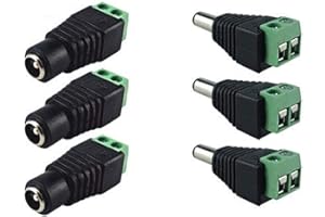 EFISH 5.5mm x 2.1mm DC Power Connector Male Female Screw Terminal Connector 12V CCTV Adaptors Plug for CCTV Camera DVR Security System LED Light (3 Pck)