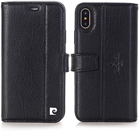 iPhone X Leather Wallet Case with Cards Slots , Pierre Cardin Premium Luxurious Classic Business Style Folio Flip Wallet Cover for Apple iPhone 10 Black