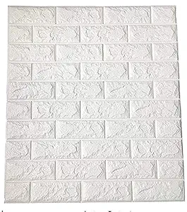 HOTCORNER 3D White Brick Wallpaper for Wall PE Foam Wall Stickers Self Adhesive (70 x 77cm, Appx. 5.8Sq Feet)