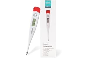 EUROPAPA Termometro Febbre Digitale Per Neonati, Bambini E Adulti, Termometro Per Bocca, Ascellare O Rettale, Impermeabile Con Allarme Febbre (Rosso)