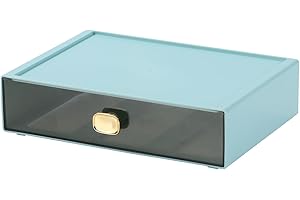 OSTEED Spacious Desk Drawers, Stackable Desktop Organizer, Plastic Storage Box for Office, School & Home Supplies (1 Large Drawer, Cyan)