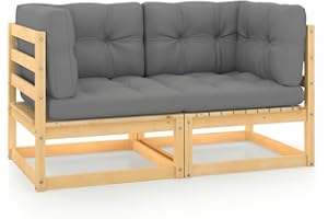 vidaXL Sofá de Jardín 2 Plazas con Cojines Mobiliario Muebles Exterior Patio Terraza Hogar Silla Asiento Suave Robusto Madera Maciza de Pino Estable