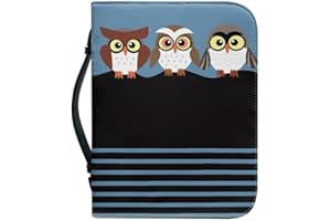 Kuiaobaty Süße Eulen Vögel Kunstleder Buchhülle mit Griff, Cartoon-Eulen-Druck, Buch-Tragetasche, Notebooktasche, passend für 30,5 x 22,9 x 6,1 cm