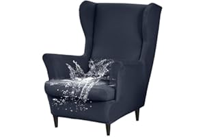 Highdi Waterproof Wingback Chair Covers 2 Piece Stretch Wing Chair Slipcover, Solid Color Washable Sofa Cover Furniture Protector for Armchair Chairs Hotel Living Room Bedroom (navy blue)