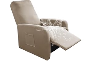 Highdi Copripoltrona Relax Reclinabile Completo 4-Pezzo Fodera per Poltrona Elasticizzato 1 Posto con 2 Tasche, Coprisedile Poltrona Impermeabile Lavabile Antiscivolo Copripoltrona (Cammello)