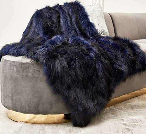 Luxurious Navy Blue Faux Fur Throw Blanket, Shaggy & Fluffy Throw Rug, Ultra Soft with Long Pile & B