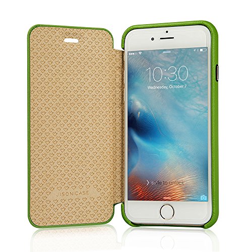 iPhone 6 Case, iPhone 6S Case, Jisoncase Ultra Slim Magnetic PU Protective Leather Flip Case Cover for iPhone 6 / 6S [Handmade] [Magnets Built in ] Grass Green JS-IP6-32H70