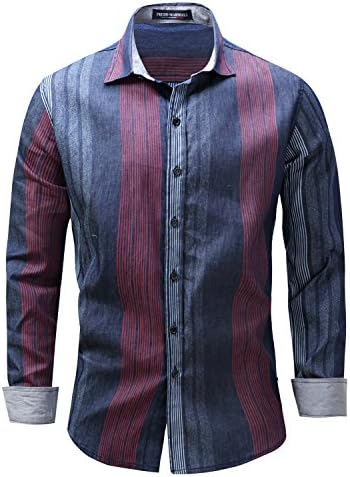 Yiye Men's Button Front Long Sleeve Casual Shirts Checkered Pattern Cotton Denim Regular Fit