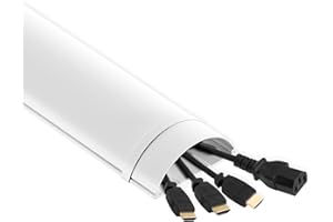 MAHARA Cable Management/Cable Tidy Kit - Cable Trunking with Retaining Clips - Cable Organiser Self Adhesive Roll 1.5m/5ft - White Cut to Size Plastic Wall Cable Cover - Paintable Cable Concealer