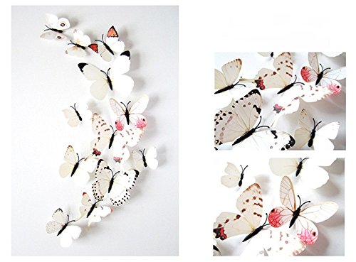 ElecMotive 24 tlg 3D Wandtattoo Wand Aufkleber Schmetterlinge im 3D-Style, 24-Stück, Wanddekoration mit Klebepunkten zur Fixierung (Klebepunkten+ Magnet) (24 Stück Weiß) - 2