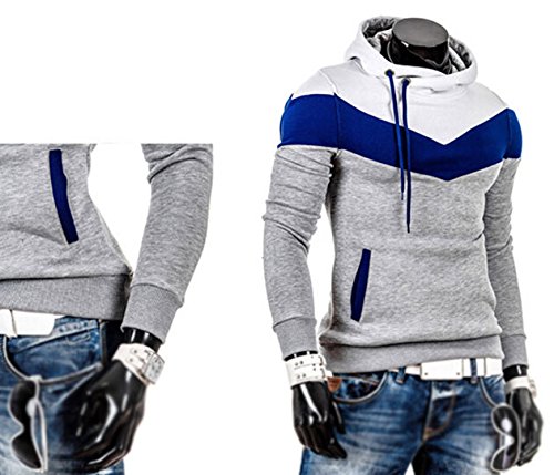 SODIAL (R) Nueva Otono Invierno mosaico con capucha delgado grueso sudadera de vellon ropa de hombre Gris claro - M - Imagen 3