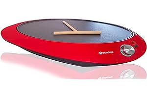 BEHOME Elektrische Crêpes-Pfanne mit Antihaft-Platte | Crepes-Maschine flach 30 cm | Crepes Maker mit Teigdiffusor inklusive