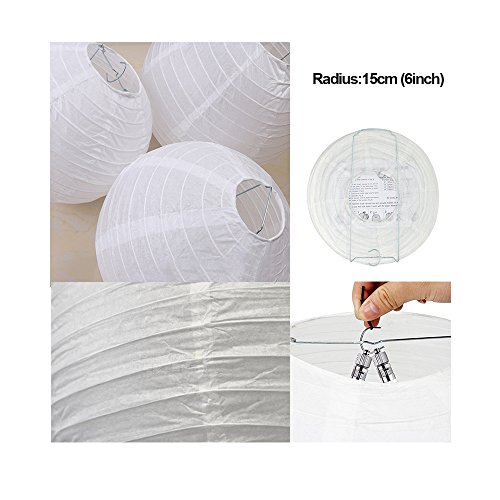 ilauke 12er weiße Papier Laterne Lampenschirm Lampion Ø 15cm 6″ in Kugel-Form Ballform für Hochtzeit Kirche Garten Party Dekoration (Ø 15cm 6″) - 3