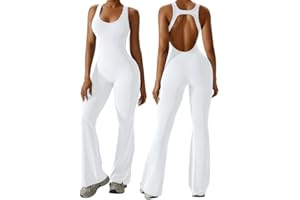 Litthing Combinaison Femme Sport Stretch Barboteuses Yoga Jumpsuit Sexy Dos nu Bodysuit Manches Body de Tenue d'entraînement Bodycon Une Pièces