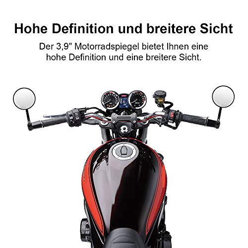 Lenkerendenspiegel Motorrad Spiegel E-geprüft Seitenspiegel Rückspiegel Universal Lenkerspiegel E-Prüfzeichen Runde Spiegel für MT 07 MT 09 S1000 FZ8 G310R R1200 GSXR 690 Z750 Z1000 LTZ400, 2 Stücke - 6