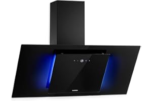 Klarstein Wandmontage Eleonora - Kopffreie Dunstabzugshaube, EEK A++, Abluftleistung: 426 m³/h, Touch Control, RGB-Ambiente-Farbe, 60 dB, Umluft und Abluft, LED Beleuchtung, Fettfilter, 90 cm, schwarz