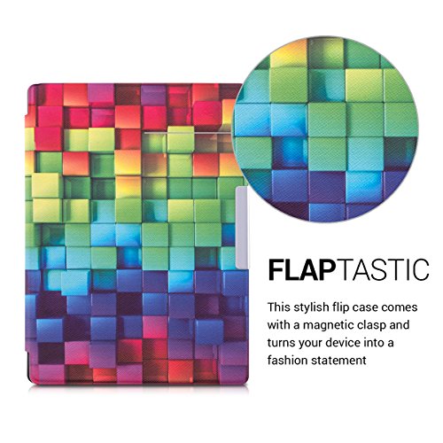 kwmobile Hülle für Kobo Aura H2O – Flipcover Case eReader Schutzhülle – Bookstyle Klapphülle Regenbogen Würfel Design Mehrfarbig Grün Blau - 2