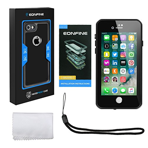 100% Waterproof iPhone 7 Case, Eonfine iPhone 7 Full-sealed Rubber Rugged Cover with Touch ID, Underwater IP68 Certificated Snow Dust Dirty Proof Case with Clear Sound for iPhone 7 4.7 Black