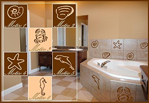 6x Tile Stickers Shell Snail Sea Maritime Starfish Crab Seahorse Dolphin with Motif Colour Optional Seagull Approx. 10 cm in 33 Colours Matt or Gloss - Motiv 6 - Light Grey Matte