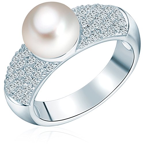 Valero Pearls Damen-Ring 925 Silber rhodiniert Zirkonia wei Perle Swasser-Zuchtperle Creme Gr. 52 (16.6) - 609250192