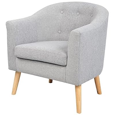 Générique JOYCE Fauteuil pieds bois Hévéa massif - Tissu Laine - Gris clair - Scandinave - L 70 x P 64 cm